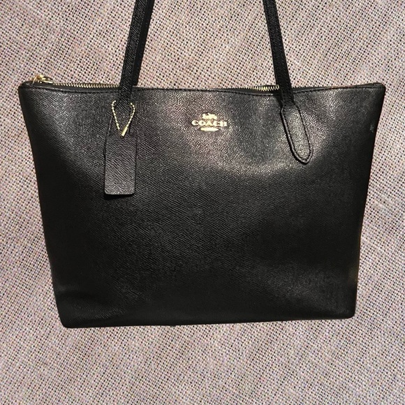 Coach Black Crossgrain Leather Zip Tote Shoulder Bag 4454 - Picture 12 of 16